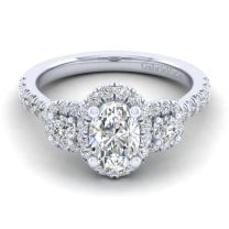 14K White Gold Oval Diamond Halo Engagement Ring