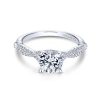 14K White Gold Twisted Round Diamond Engagement Ring