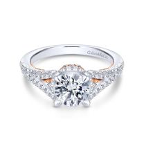 14K White/Rose Gold Gold Round Diamond Split Shank Filigree Engagement Ring
