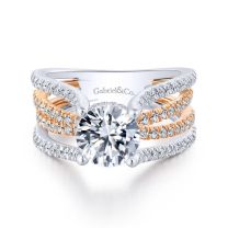 14K White/Rose Gold Split Shank Round Diamond Engagement Ring