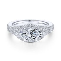 14K White Gold Marquise Halo Diamond Engagement Ring