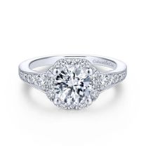 14K White Gold Round Halo Diamond Engagement Ring