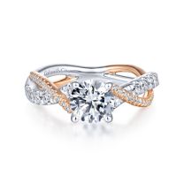 14K White/Rose Gold Twisted Round Diamond Engagement Ring