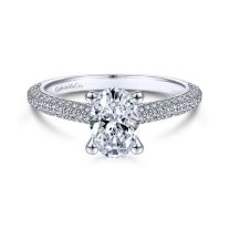 14K White Gold Pave Round Diamond Oval Engagement Ring