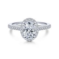 14K White Gold Oval Halo Diamond Engagement Ring