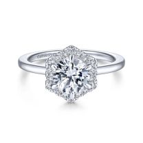 14K White Gold Round Halo Diamond Engagement Ring