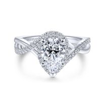 14K White Gold Pear Shape Halo Diamond Engagement Ring