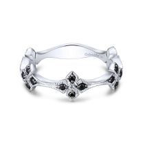 14K White Gold Round Black Diamond Ring