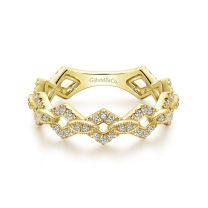 14K Yellow Gold Diamond Link and Bar Ring