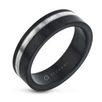 Black Zirconium/14K White Gold 7mm wide Inlayed Wedding Band
