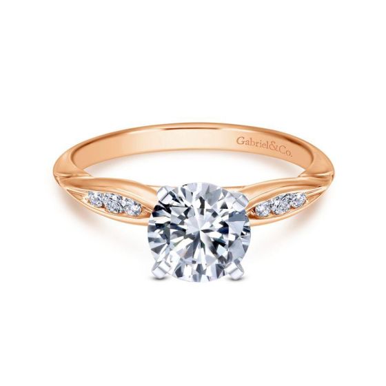14K Rose Gold Sculpted Channel Set Round Diamond Engagement Ring