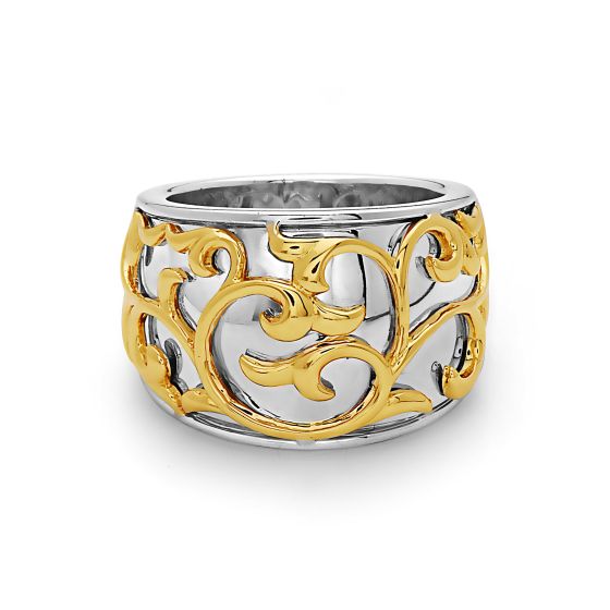 Sterling silver and 18 karat yellow gold Ivy Lace wide band