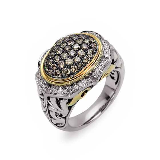 Sterling Silver and 18 Karat Yellow Gold Brown Diamond Ring