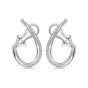 18K White Gold 24mm Oval Omega Back Round Diamond Hoop Earrings