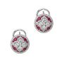 18K White Gold Round Ruby and Diamond Omega Back Button Earrings