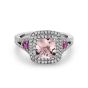 18K White Gold Cushion Morganite Pear Shape Pink Sapphire and Round Diamond Halo Ring