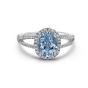 18K White Gold Oval Aquamarine and Round Diamond Halo Ring