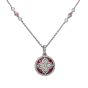18K White Gold Round Ruby and Diamond Medallion Necklace