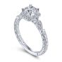 14K White Gold Round Halo Diamond Art Deco Engagement Ring