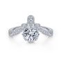 14K White Gold Round Curved Diamond Engagement Ring