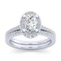 14K White Gold Oval Halo Round Diamond Engagement Ring