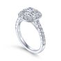 14K White Gold Cushion Halo Round Diamond Engagement Ring