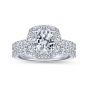 14K White Gold Cushion Halo Round Diamond Engagement Ring