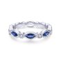 14K White Gold Alternating Round Diamond and Marquise Sapphire Ring