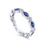 14K White Gold Alternating Round Diamond and Marquise Sapphire Ring