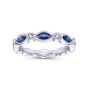 14K White Gold Alternating Round Diamond and Marquise Sapphire Ring