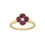 18K Yellow Gold Oval Ruby and Round Diamond Cluster on a Polished Bead Band