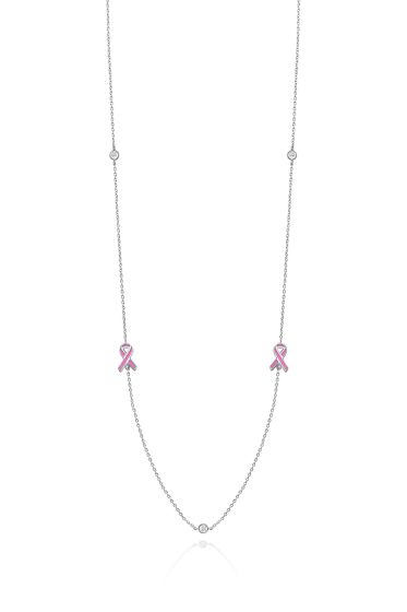 14K White Gold 18" Ribbon Charm Station Necklace