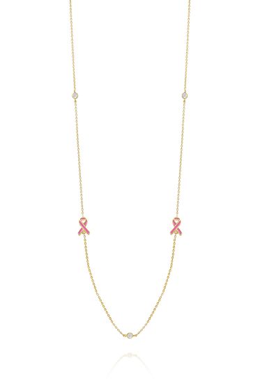 14K Yellow Gold 18" Ribbon Charm Station Necklace