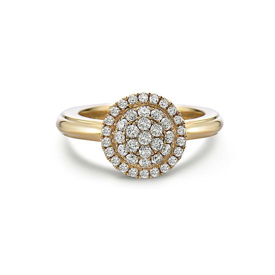 18K Yellow Gold Round Pave Diamond Fashion Ring
