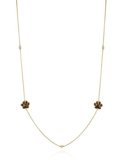 14K Yellow Gold 18" Paw Charm Station Necklace