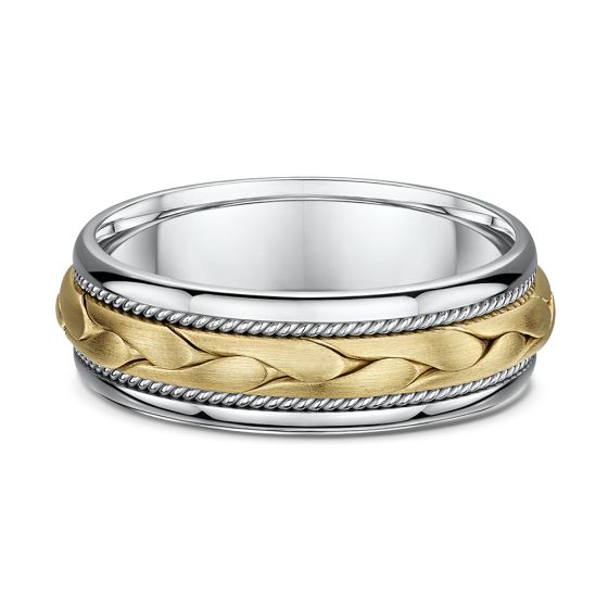 Men's  yellow braided gold ring with white gold accents