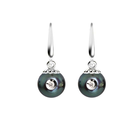 Black Freshwater "Diamond in a Pearl" Earrings