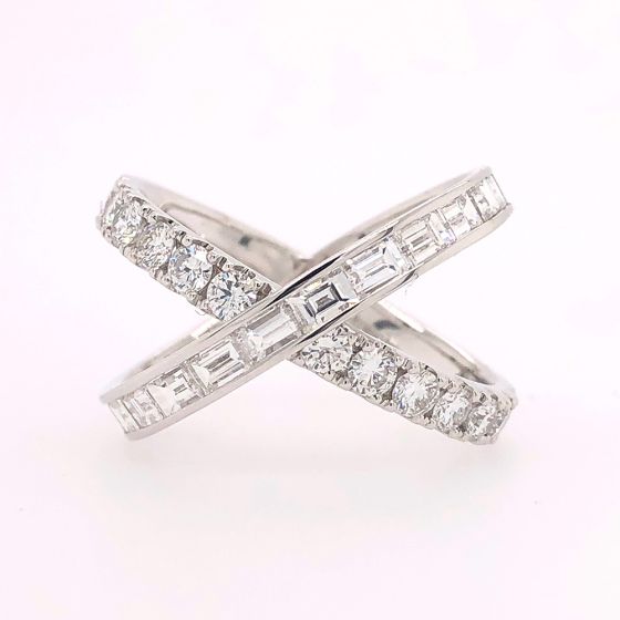 Baguette and Round Diamond X Fashion Ring