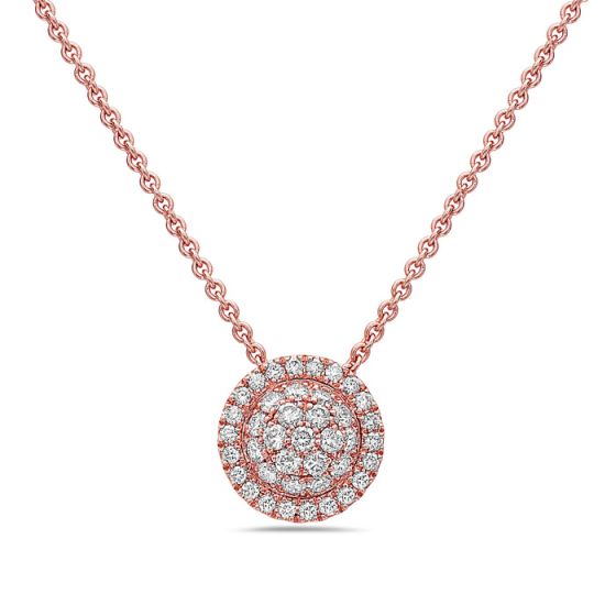 18K Rose Gold Round Diamond Pave Cluster Pendant