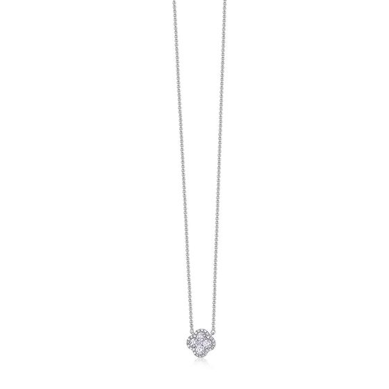 18K White Gold Round Diamond Clover Pendant