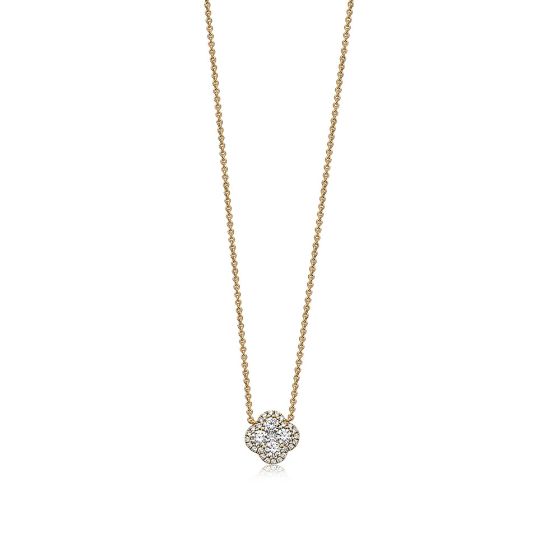 18K Yellow Gold Round Diamond Clover Pendant