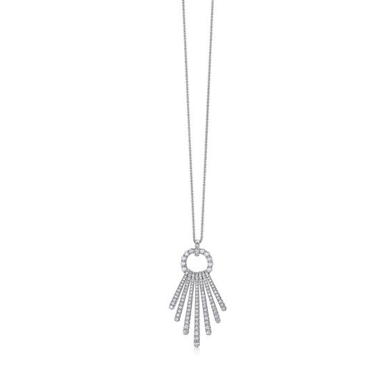 18K White Gold Round Diamond Circle Fringe Pendant