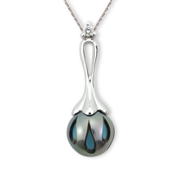 Galatea Carved Turquoise Filled Tahitian Pearl Drop Pendant
