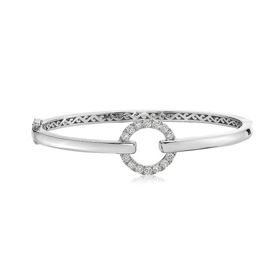 18K White Gold Round Diamond " Circle" Bangle Bracelet