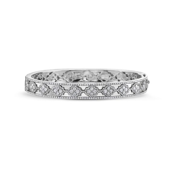 18K White Gold Hinged Cuff Round Diamond Bracelet