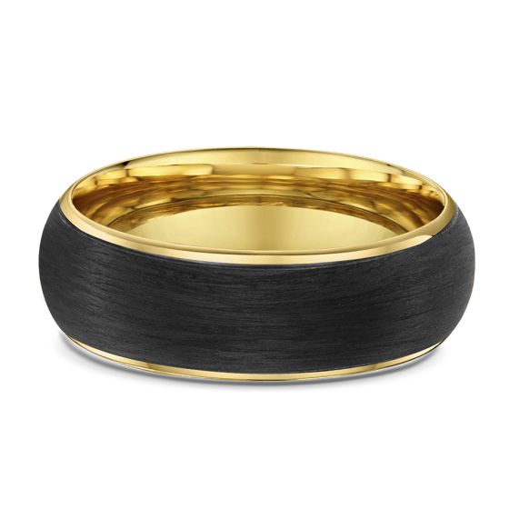 Men's yellow gold ring with carbon fiber