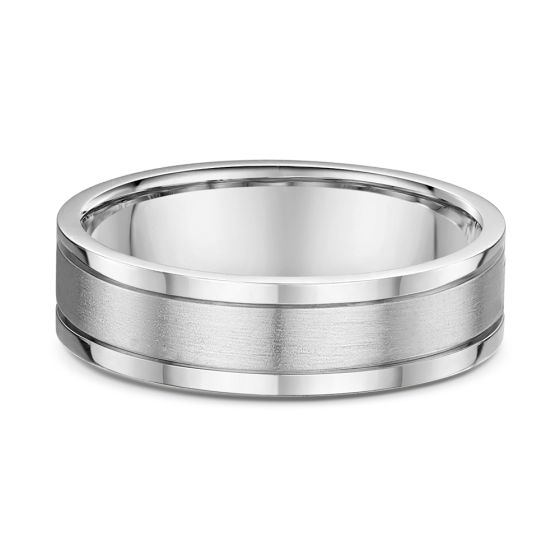 Men's white gold grooved wedding band