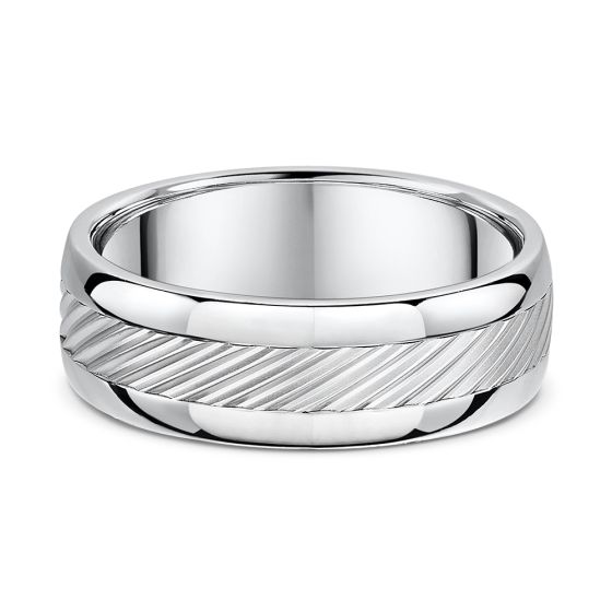 Men's white gold carved wedding band