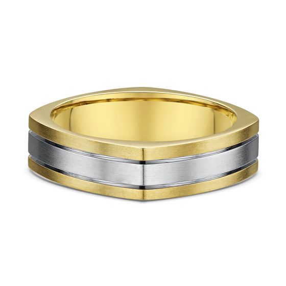 Men's squared two tone wedding band