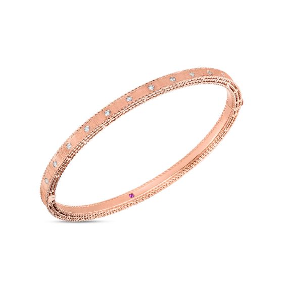 3.8mm wide Engraved "Princess" Round Diamond Bangle Bracelet